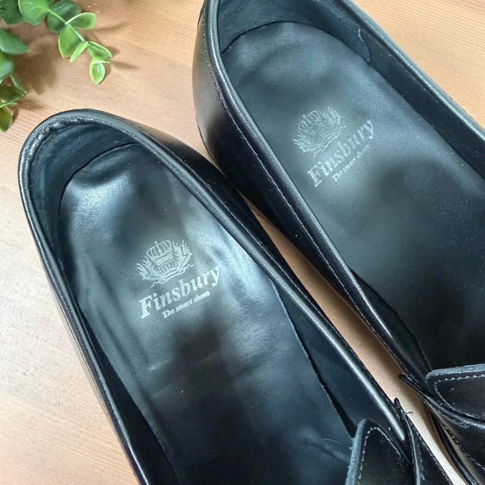Finsbury Mens Luton Black Leather Penny Loafer Shoes Size 10 US 11